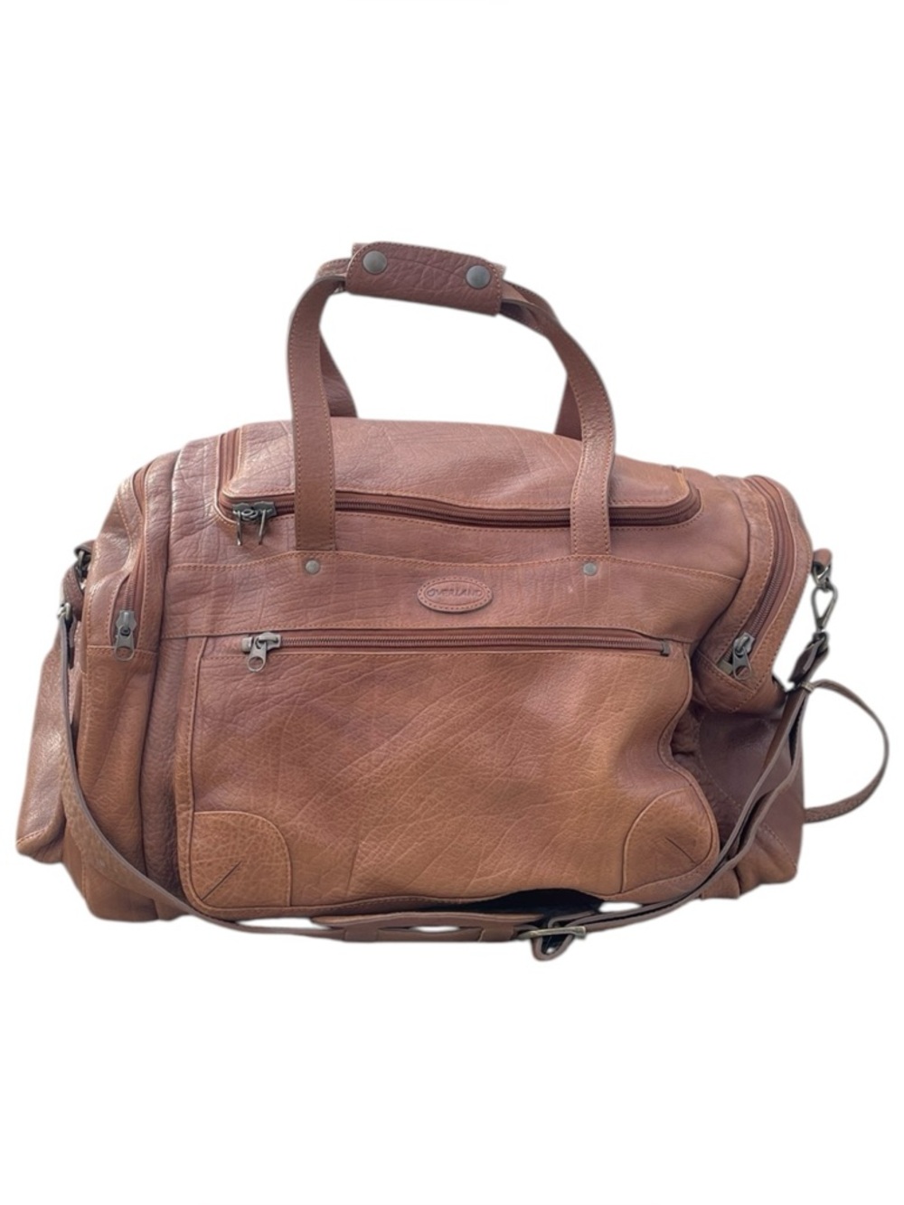 Overland 100% Leather Weekender Duffel Bag - Brown